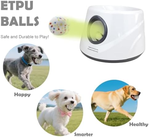 MEKAPLE Automatic Dog Ball Launcher, Upgraded Interactive Dogs Balls Thrower for Small Dogs, Distance Adjustable Mental Stimulating Dog Toys with 4 Durable Etpu Balls 2.2 Inch (Silver Grey)