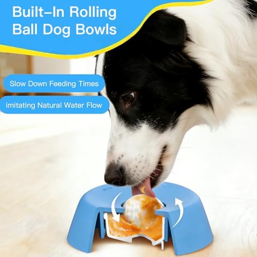 Dog Lick Bowl |180ml Slow Feeder Dog Bowl for Liquids with Rolling Ball – Interactive Anti-Choke Lick Bowl for Wet Food, Water & Treats, Non-Slip Slow Feed Toy for Dogs & Cats (Blue)