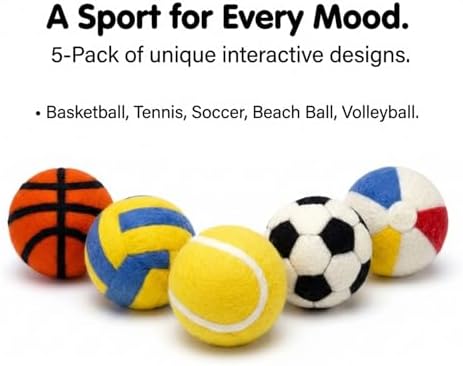 Glaciart One Catnip Sports Wool Balls for Cats, 5 Pack Toys