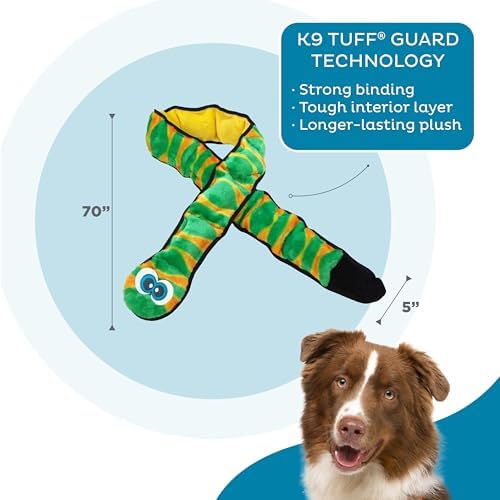 Outward Hound Durablez XX-Large Snake Stuffing-Free Squeaky Plush Dog Toy for Puppies & Dogs - Interactive, Soft Yet Tough, No Mess, Jumbo Squeaker, Long-Lasting Play, 70 inch, Blue