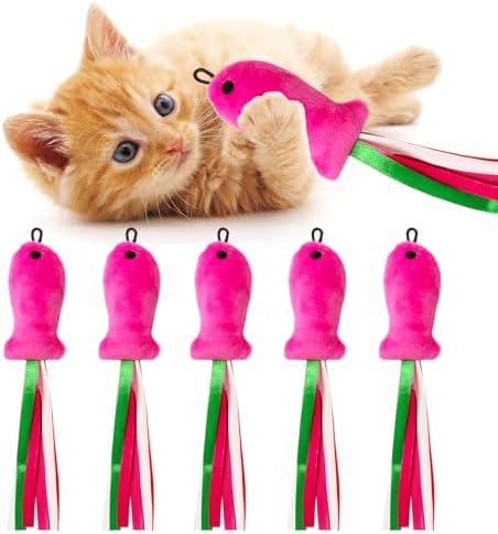 Catnip Toys, 5PCS Soft Plush Pink Fish Cat Toy Chew Kitten Toys