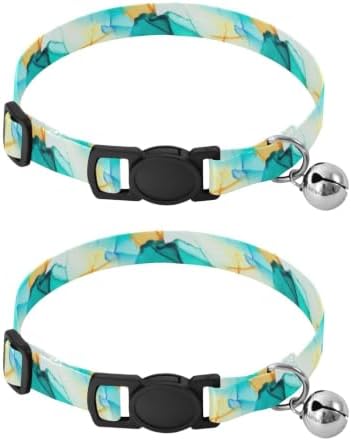 Watercolor Fluid Marble Metal Bell Included Cat Collars 2 Pack Lightweight Pet Collar for Cats and Dogs