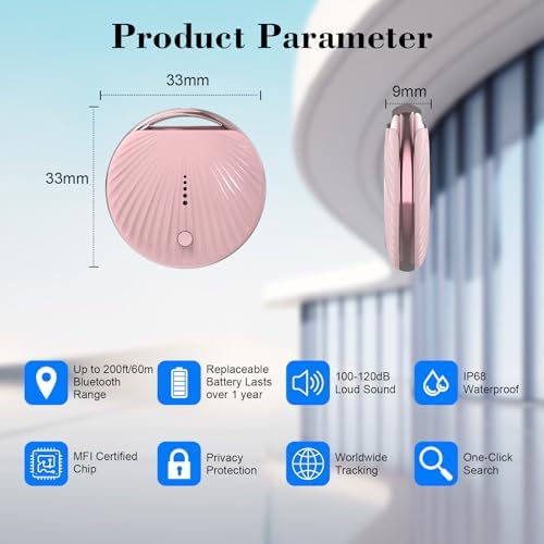Air Tracker Tag, [MFi Certified] Smart Tag, Pet Bluetooth Tracker for Apple Find My, IP68 Waterproof,Replaceable Battery, Key Finder and Item Locator for Keys, Bags, Pets, Wallet-Pink