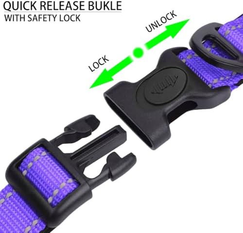 JSXD AirTag Dog Collar, Night Reflective Nylon Dog Collar for Small Medium Large Dogs,Lockable Quick Release Buckle,Padded Breathable Pet Collar with AirTag Holder (Purple, Large(15.7"-25.6"))