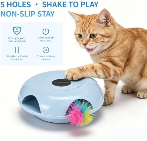 Interactive Whack-a-Mole Cat Toy — Automatic Mushroom Feather Pop-Up Play Toy for Cats, Cognitive Stimulation & Exercise, Durable Pet Entertaining Game (Blue)