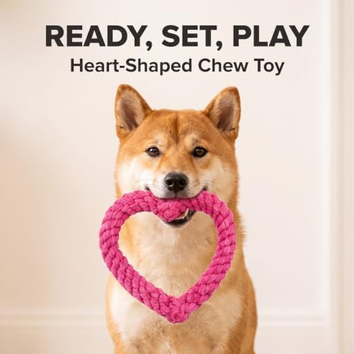 2Pcs Pink Cute Dog/Cat Chew Toys, Dog Toys for Chewers, Heavy Duty Dental Dog Rope Toy for Dogs, Creative Love Heart Shaped Interactive,Puppy,Girl Puppy