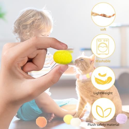 Cat Toy Balls with Launcher Set , Interactive Cat Toys with 1 Launcher & 20 Colorful Soft Pom Balls, Fun Pet Play Toy for Tracking Indoor Cats (Reinforced Edition)