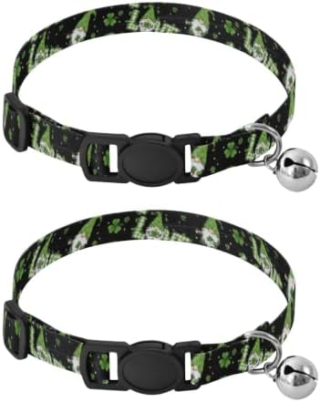 2 Pack Cat Collar Checkered Letters Gnomes Breakaway Cat Collars with Bell, Adjustable Length 10.6" to 17.1"
