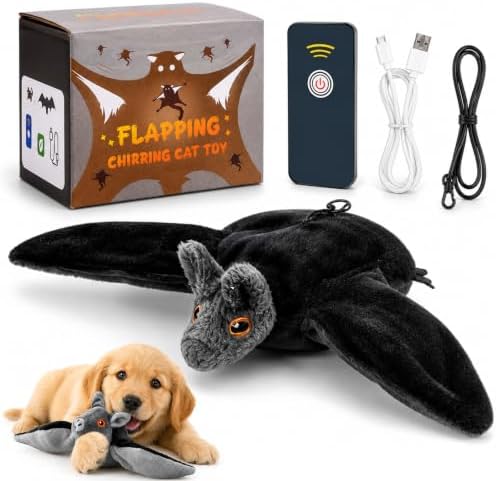 Flying Bat Dog Toy, 2026 New Interactive Flying Bat Toy for Dogs with Flapping Wings, Realistic Flight Motion and Chirping Sound, Indoor Chase Toy for Exercise, Play and Boredom Relief (Bat)