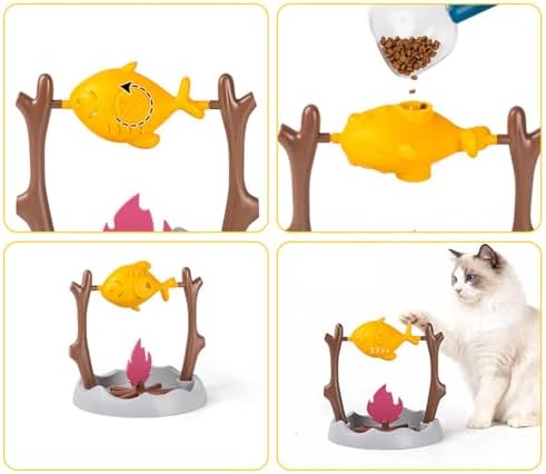 Cat Puzzle Feeder Toy, Campfire Treat Slow Feeder, Interactive Cat Toys, 3 Different Feeding Ports, Pets Dry Food Dispenser for Indoor Cats Kitty Dogs Puppy (Grey)