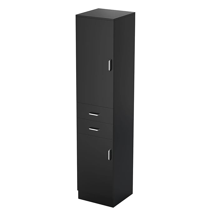 Paddie Wall Mount Barber Stations, Salon Stations for Hair Stylist, Hair Station Salon Furniture Sets with a Storage Cabinet, 2 Drawers and a 2 Tier Shelf, 17.3" L x 70.9" H