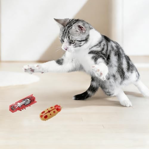 XCZAP Cat Electric Toy Bug – Automatic Rolling Interactive Cat Toy (2-Pack)(LS-Red Yellow)