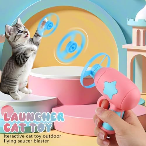 Bamboo Dragonfly Catapult Launcher, Interactive Cat Toy & Outdoor Flying Saucer Blaster, Glowing LED Flying Disc Launcher for Pet Exercise & Night Play, Fun Gift for Cat Lovers & Hobbyists (Pink)