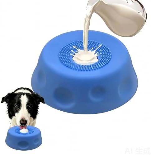 Anti-Choking Slow Feeder Dog Bowl, Interactive Lick Pad with Spinning Ball to Stop Boredom & Separation Anxiety, Food-Grade Silicone Lick Treat Toy for All Breeds Puppies to Large Dogs (Blue)