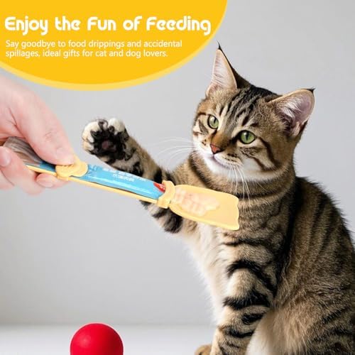 Yummy Sam 4 Pcs Cat Strip Feeder and Pet Food Mixing Spoon, Kitten Strip Squeeze Spoon for Wet Food and Liquid Snack, Cat Lickable Puree Treat Snack Dispenser Feeding Scoop for Puppies Small Pets