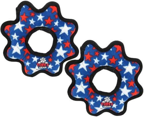 TUFFY® 2 Pack Blue Star Gear Ring Ultra Durable Plush Dog Toys
