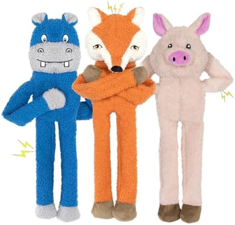 3 Pack No Stuffing Crinkle Squeaky Plush Dog Toy