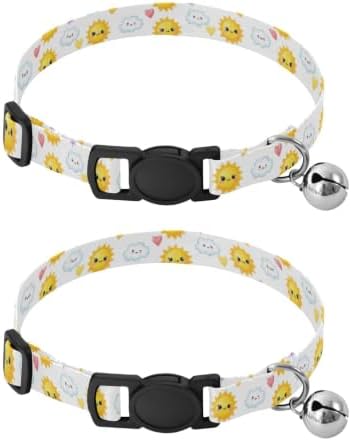 Cute Suns White Pet Collars for Cats, 2 Pack Small Dog Collar with Bell