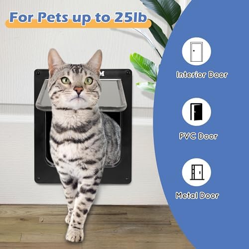 Wordcam X-Large Tough Cat Door for Interior/Exterior, Up to 25 lbs, Black