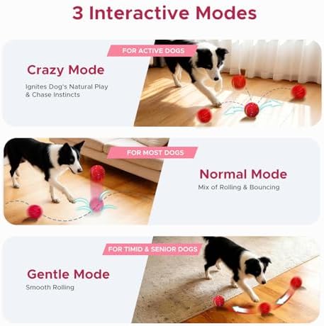 Dog Toys for Small Medium Dog to Keep Them Busy, Smart Interactive Dog Toys, Automatic Moving Bouncy Dog Balls 3-Modes with Lights, Motion Activated Rolling Dog Balls, Mental Stimulation, E-TPU Red
