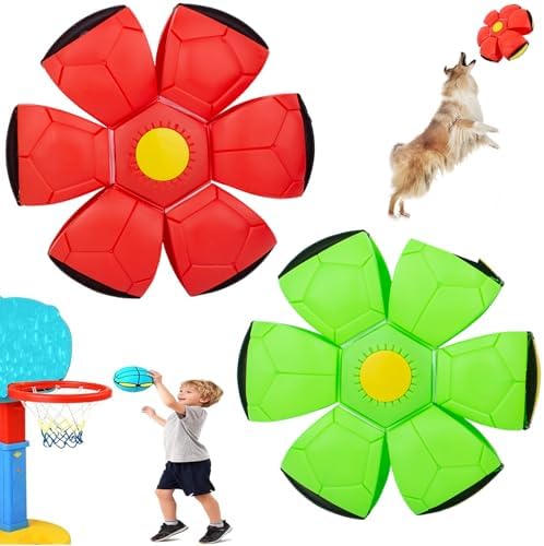 Magic Bouncing Ball, Magic Meta - Balls for Dog, Children Bouncing Ball, Flying Saucer Bouncy Balls, Parent-Child Interaction, Dual Form Freely Switchable, Doggy Disc with 3 Light