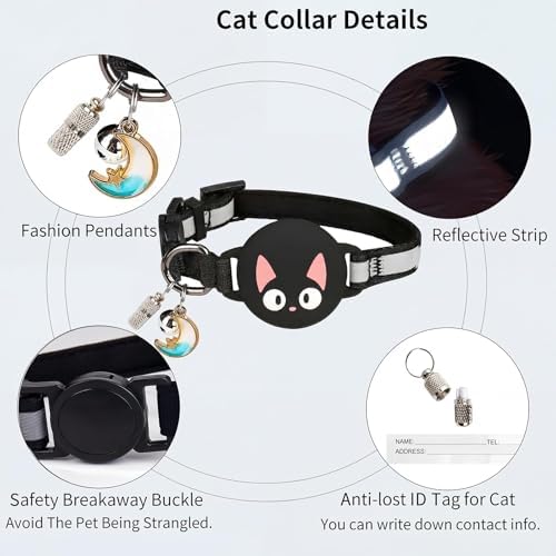 Reflective Breakaway Cat Collar for AirTag (1st & 2nd) Holder - Waterproof Safety Buckle Kitten Collar with Bell, Luminous Lightweight GPS Tracker Case for Apple for Air Tag (Blossom Pink)
