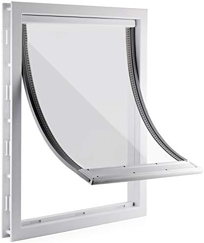 CEESC Large Dog Door, Magnetic Flap & Closing Panel, White, Up to 35 lbs