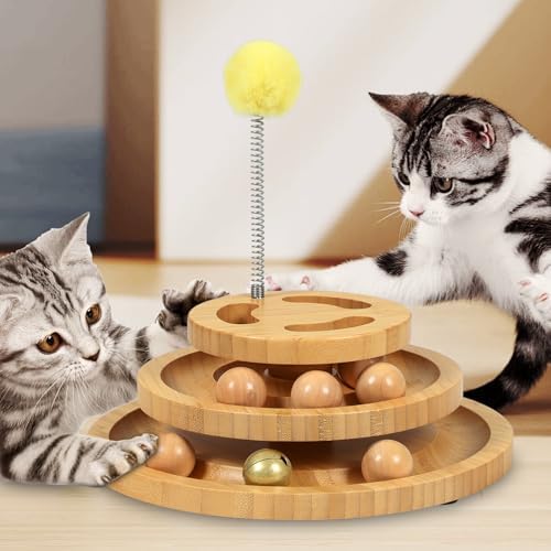 DoogCat Cat Ball Track with Puzzle Top, 3-Level Cat Ball Tower