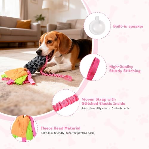 Squeaky Tug Toys for Small Medium Dogs, Interactive Tug of War Dog Training Toy, Leopard Dog Rope Chew Toys for Puppy Training Playing Games