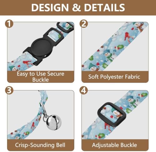 Cute Snowmen Breakaway Cat Collars with Bell 2 Pack Cats Collar Adjustable Length 10.6" to 17.1"