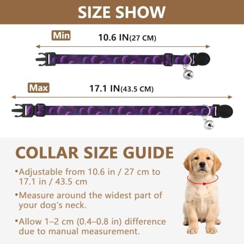 Cosmic Scene Purple Planets Cat Collar Breakaway with Bell 2 Pack Puppy Collar Adjustable Length 10.6" to 17.1"