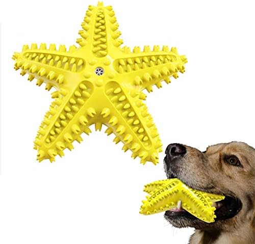Squeaky Dog Toys - Starfish Natural Teeth Cleaning Toy for Small & Medium Dogs - Yellow