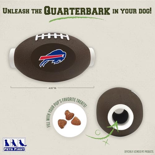 NFL Buffalo Bills Football Treat Dispensing Toy for Dogs and Cats, Rubber Ball Pet Toy, Interactive Fun Doggie Treat Toy, Natural Rubber Feeding Toy