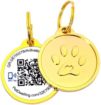Pet Dwelling Premium NFC & QR Code Smart ID Tag for Dogs - Easy Scanning, Instant Profile Access, Real-Time Location Alerts(Gold Paw)