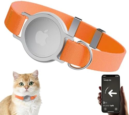 AirTag Cat Collar, Ultra Elastic Cat Tracker Collar (Orange) | Compatible with Apple Air Tag Holder, Lightweight, Scratch Resistant, Stepless Adjustable Pet Tracking Collars for Cat Kitten