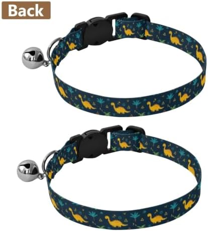 Colorful Cartoon Dinosaurs Green Kitten Collars 2 Pack Adjustable Pet Collar Length 10.6" to 17.1"