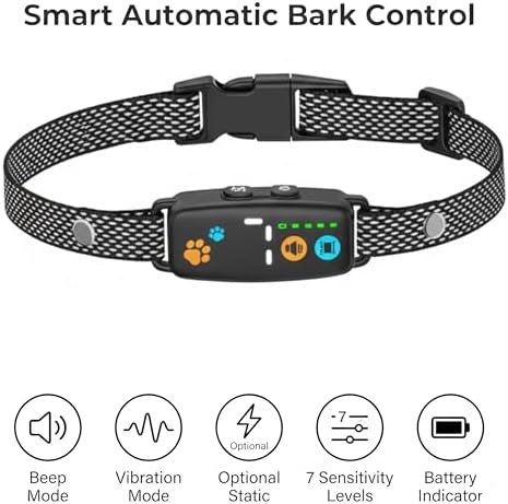 Smart Dog Bark Collar for Small & Medium Dogs (8–50 lbs) – Automatic Bark Control with Beep & Vibration, 7 Sensitivity Levels, Rechargeable & Waterproof, Adjustable Fit