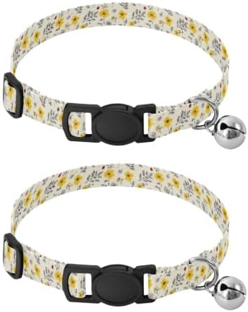 Yellow Flowers Pet Collar 2 Pack Lightweight Pet Collar for Cats and Dogs Adjustable 10.6 to 17.1 Inches