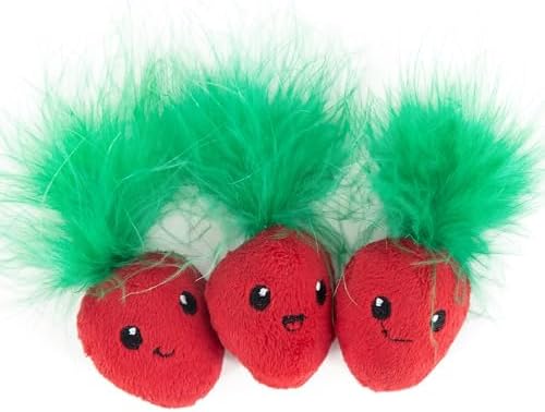 Catstages Strawbabies Dental Cat Chew Toy with Catnip & Feathers, 3-Pack
