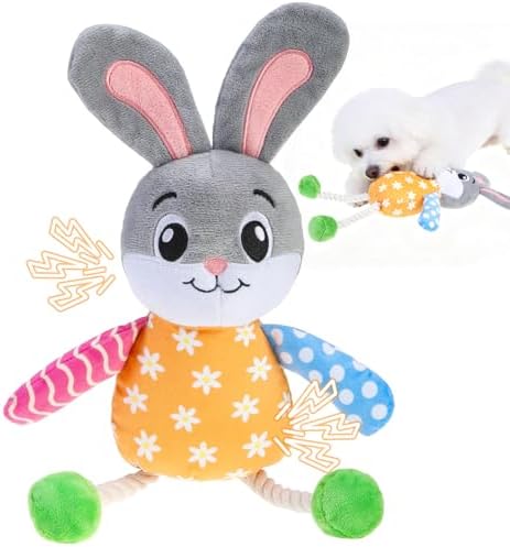 EXPAWLORER Dog Easter Toy, Easter Bunny Rabbit Squeaky Interactive Toys with Squeakers & Soft Durable Fabric to Keep Them Busy, Best Gift for Puppy Small Medium Large Dogs Training Rope Toy