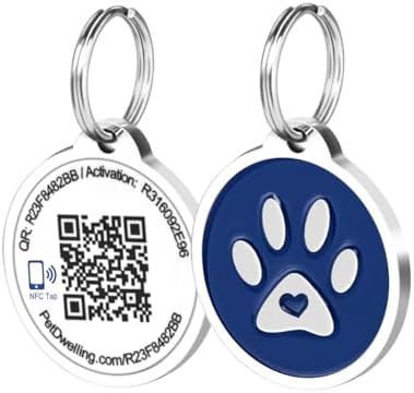 Pet Dwelling Smart QR + NFC Pet ID Tags for Dogs – Durable & Waterproof – Smart Pet Tags with AI-Powered Instant Scan Alerts & Free Online Profile (Blue Paw)