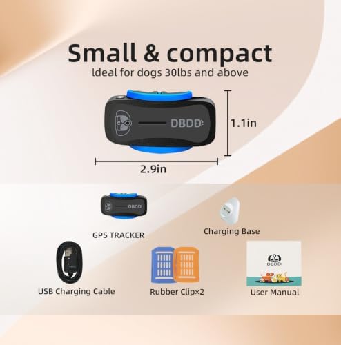 DBDD GPS Tracker for Dogs with 36 Month Subscription, Real-Time Location, Electronic Fence, Health Monitoring, Waterproof, for Medium Large Dogs, iOS Android