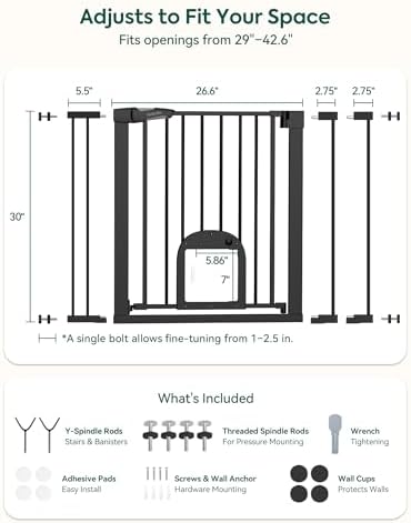 Babelio Baby Gate with Adjustable Cat Door, CatPrivilege III, 29-43"