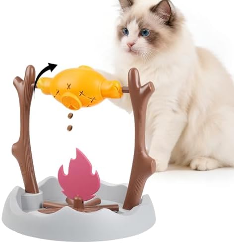 SZEE Cat Treat Dispenser Toy, Foraging Interactive Cat Toy, Puzzle Feeder | Slower Eating Training, Keeps Pets Busy, Cat Enrichment Toy, Prevents Overeating ( Campfire-Roast Shape )