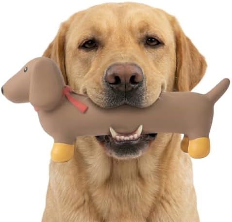 Fuzzl Sizzles Latex Dachshund Dog Toy – Large Brown Sausage Dog – Squeaky Durable Latex Chew Toy for Medium and Large Dogs Rubber Toys
