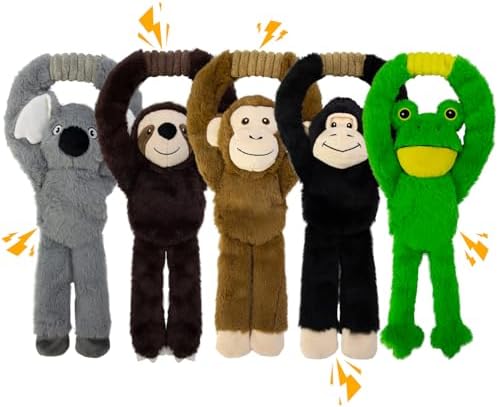 No Stuffing 5-Pack Dog Toys, Squeaky Plush with Crinkle for Medium Pets