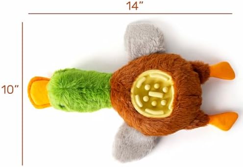 Hollypet Squeaky Plush Stuffed Dog Puzzle Toy with Slow Feeder Bowl, Interactive Chew Toy for Small and Medium Dogs, Wild Duck