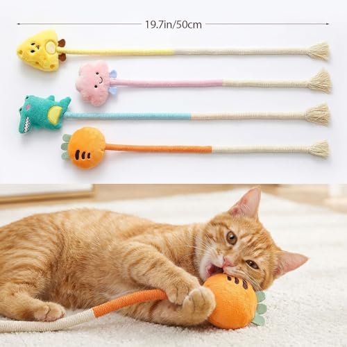 Shudyear 4 Pack Cat Chew Rope Toys, Cotton Cat Rope Toy for Biting and Kicking, Durable Interactive Cat Toy for Indoor Cats Kittens & Adult Cats