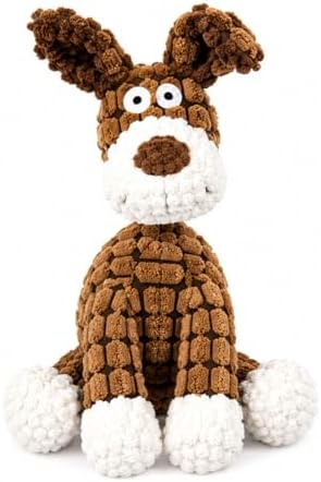 Interactive Plush Dog Chew Toy with Squeaky Rubber Ball, Cute Animal Printed Stuffed Pet Toy for Aggressive Chewers, Durable Eco-Friendly Puppy Teething Toy (Brown)