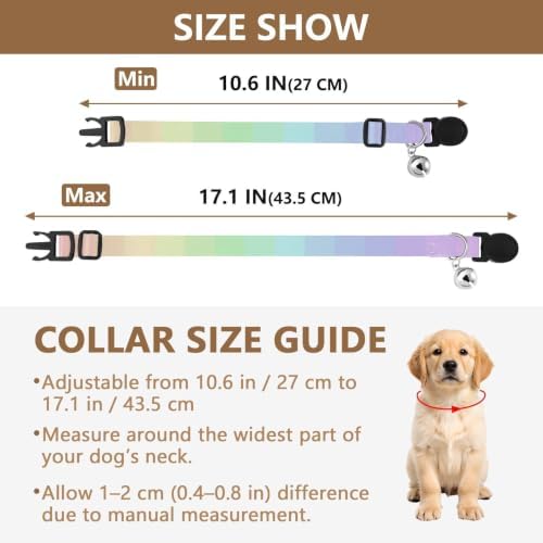 Pastel Rainbow Polka Dot Cat Collars 2 Pack Collar for Puppy Adjustable Length 10.6" to 17.1"